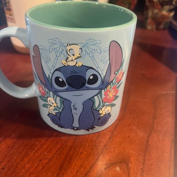 Stitch Mug with Baby Ducks Disney Disneyland Blue XL Coffee Cup Floral Tropical - Picture 2 of 8